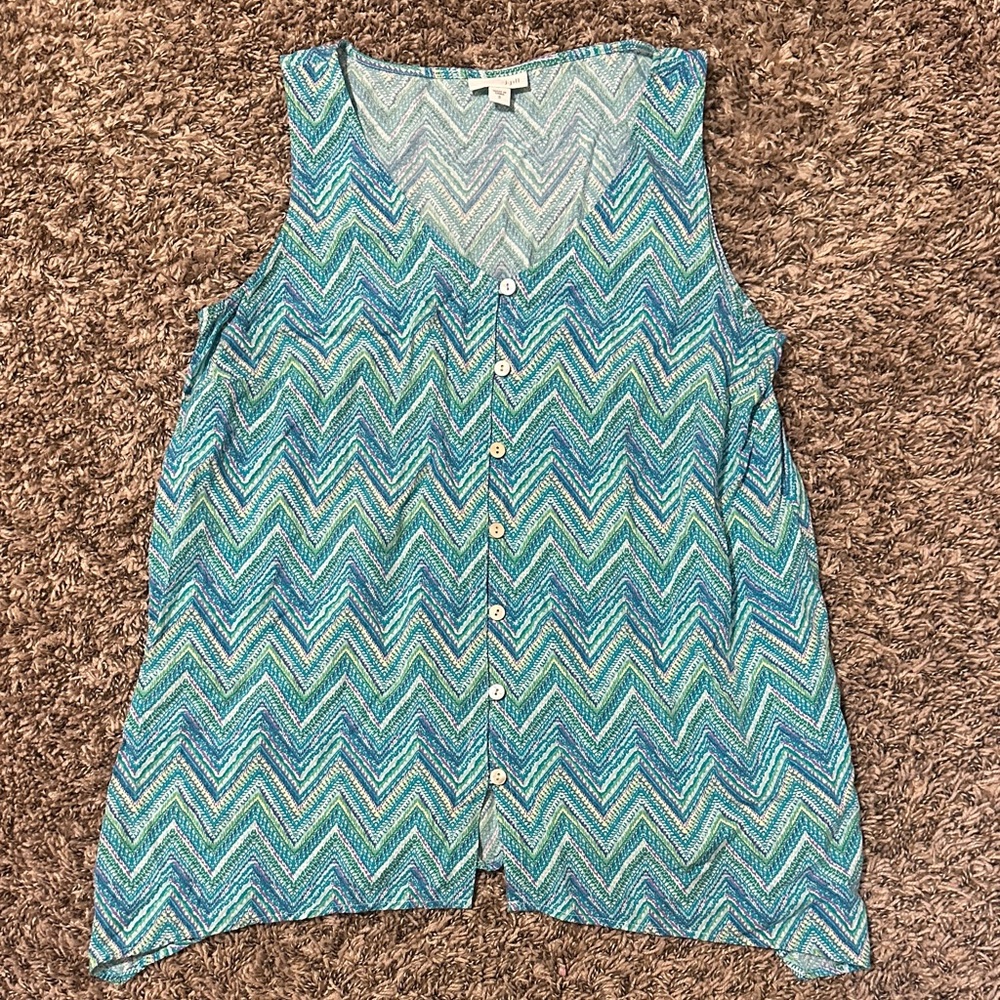 J Jill Chevron Button Tank Top Small Blue